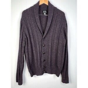 Jos A Bank Sweater Men's L Wool Blend Cardigan Ribbed Elbow Patch Shawl Collar